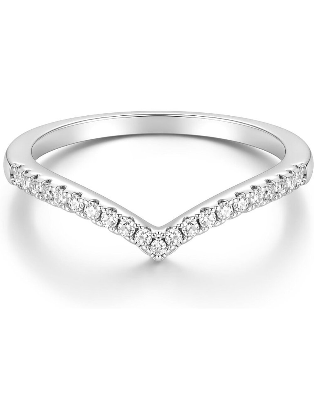 V-Shaped 925 Sterling Silver Engagement Ring with Cubic Zirconia - Stackable